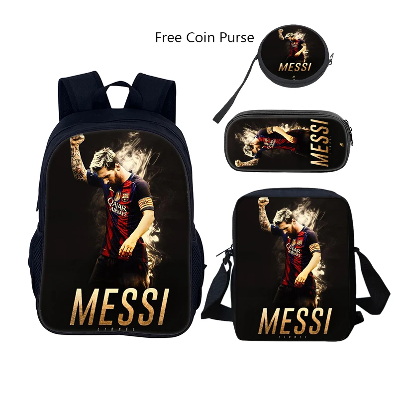 3 pcs set Football Star Child School Backpack with Lunch Bags Pencil Bags School Bags For M-Messis Boys Girls Best Gift