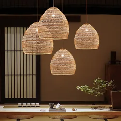 Natural Rattan wicker hanging lamp Chinese Style suspension vintage for Living Room Dining Room farmhouse lighting