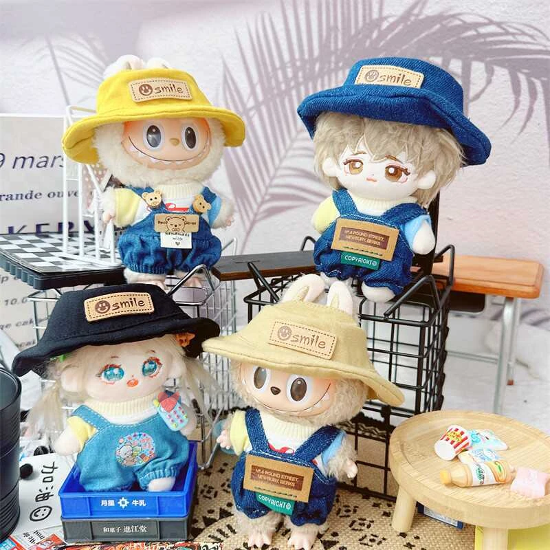 Cute Mini Plush Doll Clothes Outfit Accessories  For 10cm Idol Cotton Doll As for 17cm Labubu Dolls Overalls Hat  Dress Diy Toy