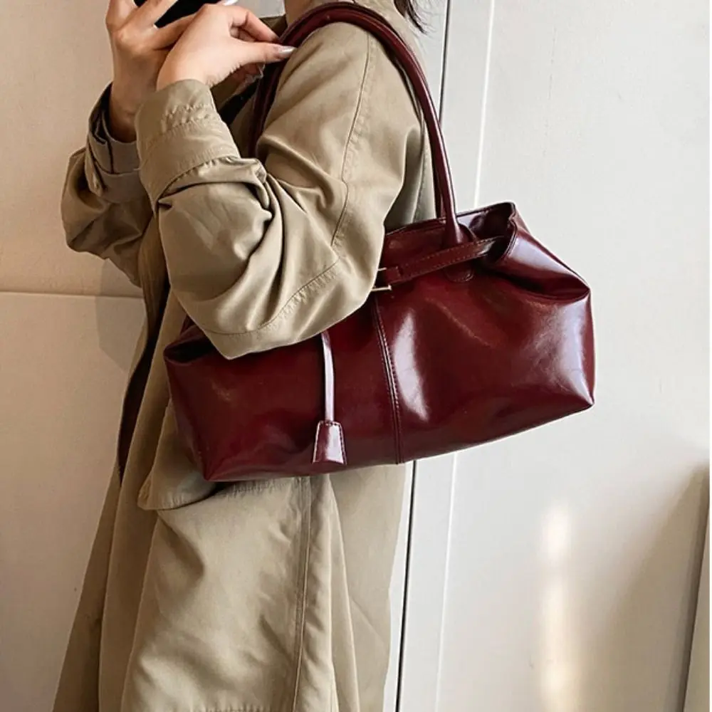 

Korean Style Vintage Shoulder Bag Solid Color PU Leather Large Capacity Handbag Tote Bag Large Capacity Underarm Packs