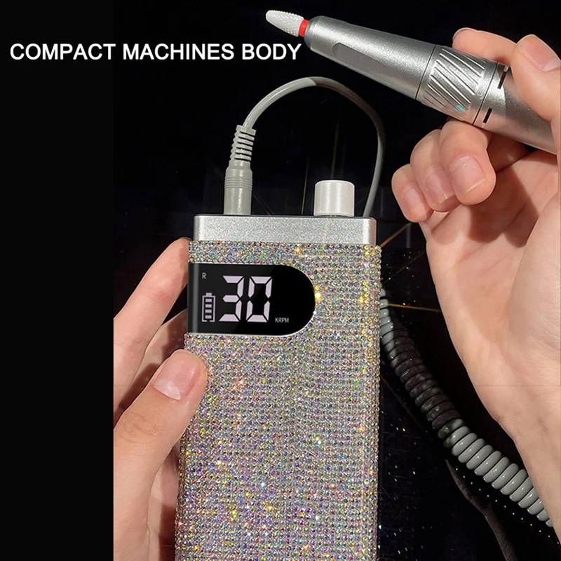 ABJI-taladro eléctrico inalámbrico para uñas, taladro acrílico portátil con pantalla HD de diamante recargable, 35000 RPM