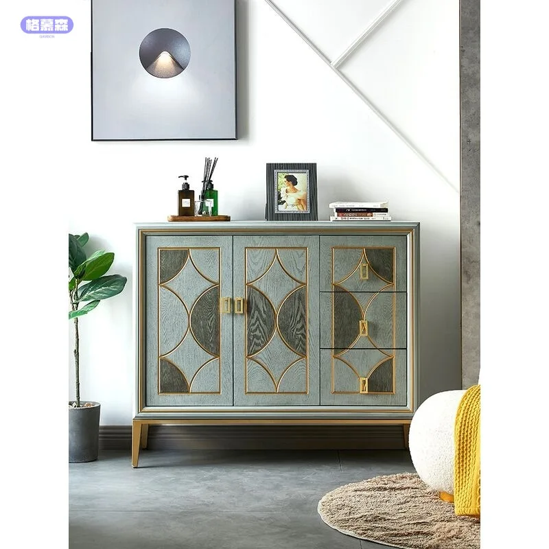 

Dining side cabinet old gray guest living room retro modern simple kitchen multi-functional wall entrance tea cabinet