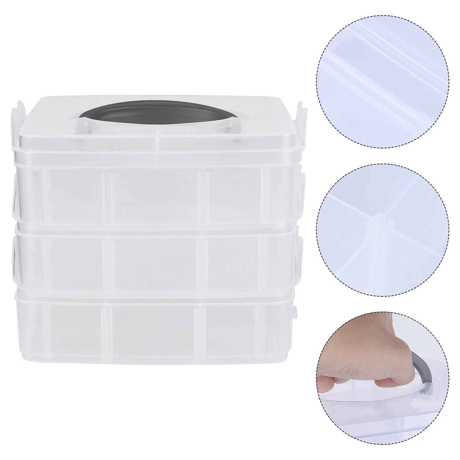 

3 Layers 18 Compartments Plastic Storage Box Case Holder Organizer Adjustable Lightweight Handle Removable Plates Beads Jewelry