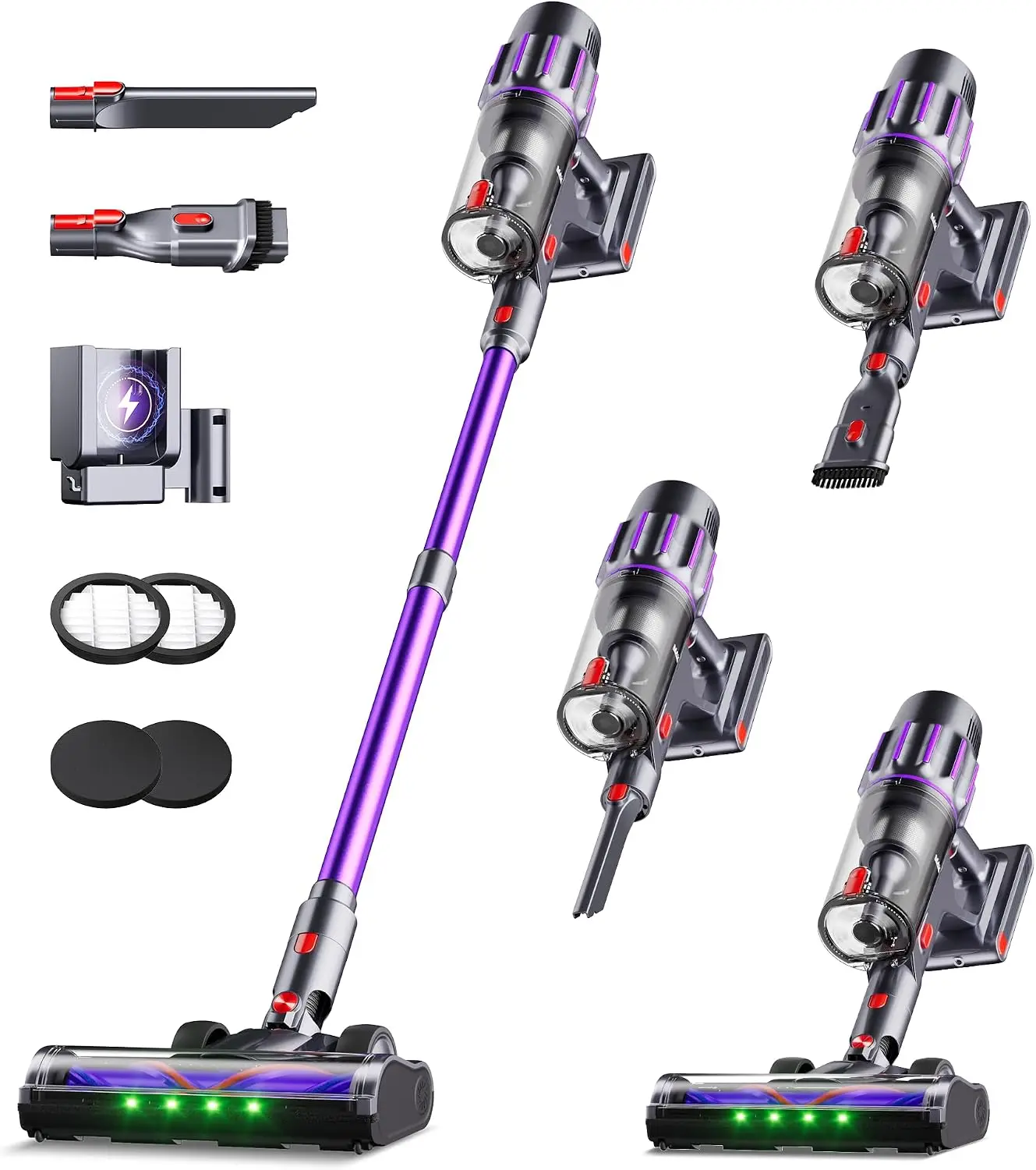 Cordless Stick Vacuum Cleaner, Upgraded 650W 55KPA Suction, 90-Min Runtime, Smart Display, 1.8L Dust Cup, V-Shaped Anti-Tangle Brush, Wall-Mount Charging, Self-Standing for Home Floor Carpet