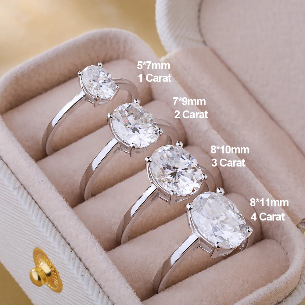 1-4CT owalne pierścionki Moissanite dla kobiet musujące diamenty 925 srebro zaręczynowy obrączka biżuteria z certyfikatem — zdjęcie 3
