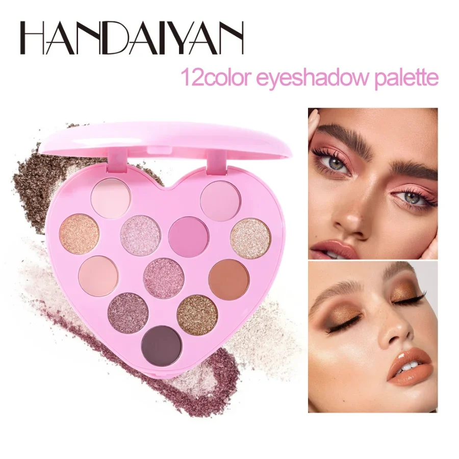 12 Colors Heart Eye Shadow Pans Metallica Glitter Eye Shadow Plate Golden Brown Makeup Color Shine Eye Shadow Box