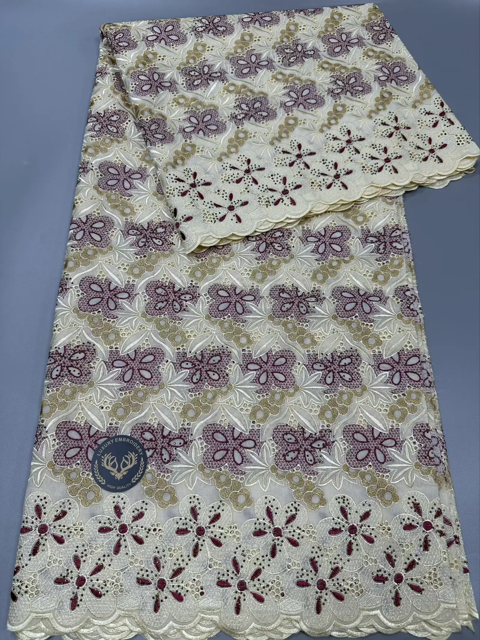 

100% хлопковая вуаль, кружевная ткань с камнями, 2025, африканская французская швейцарская вуаль, кружевная ткань для шитья женского свадебного платья