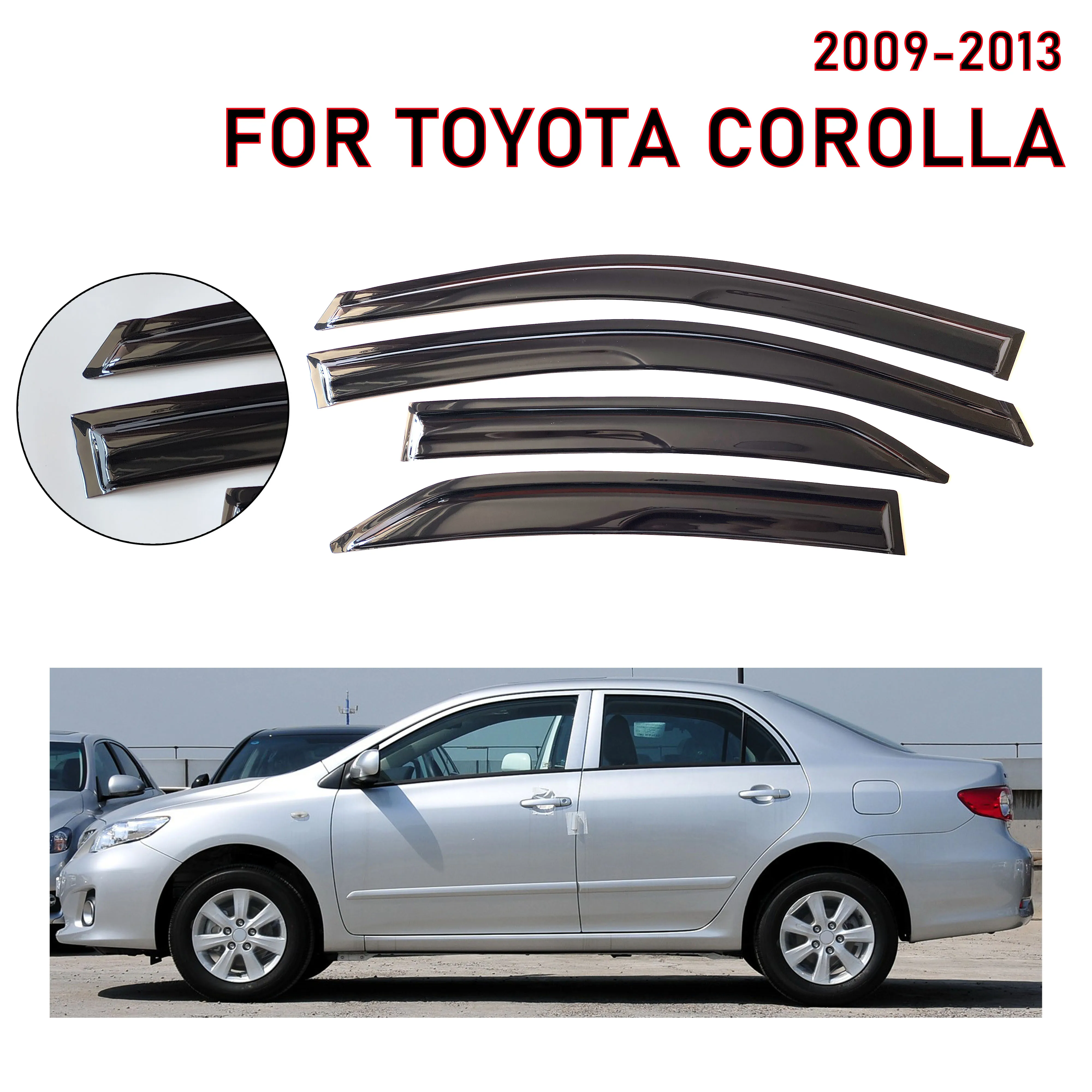 

4 шт. новейшей модели солнцезащитного козырька на окно автомобиля для Corolla 2009-2013, оконный козырек от дождя, оконные козырьки от дождя