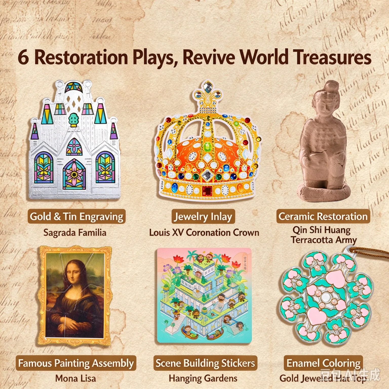 DIY Treasure Restorer Kit World Civilization Kids Craft Educational Toy Puzzle Art Supply Quiet Book Handmade Learning Gift 7-14