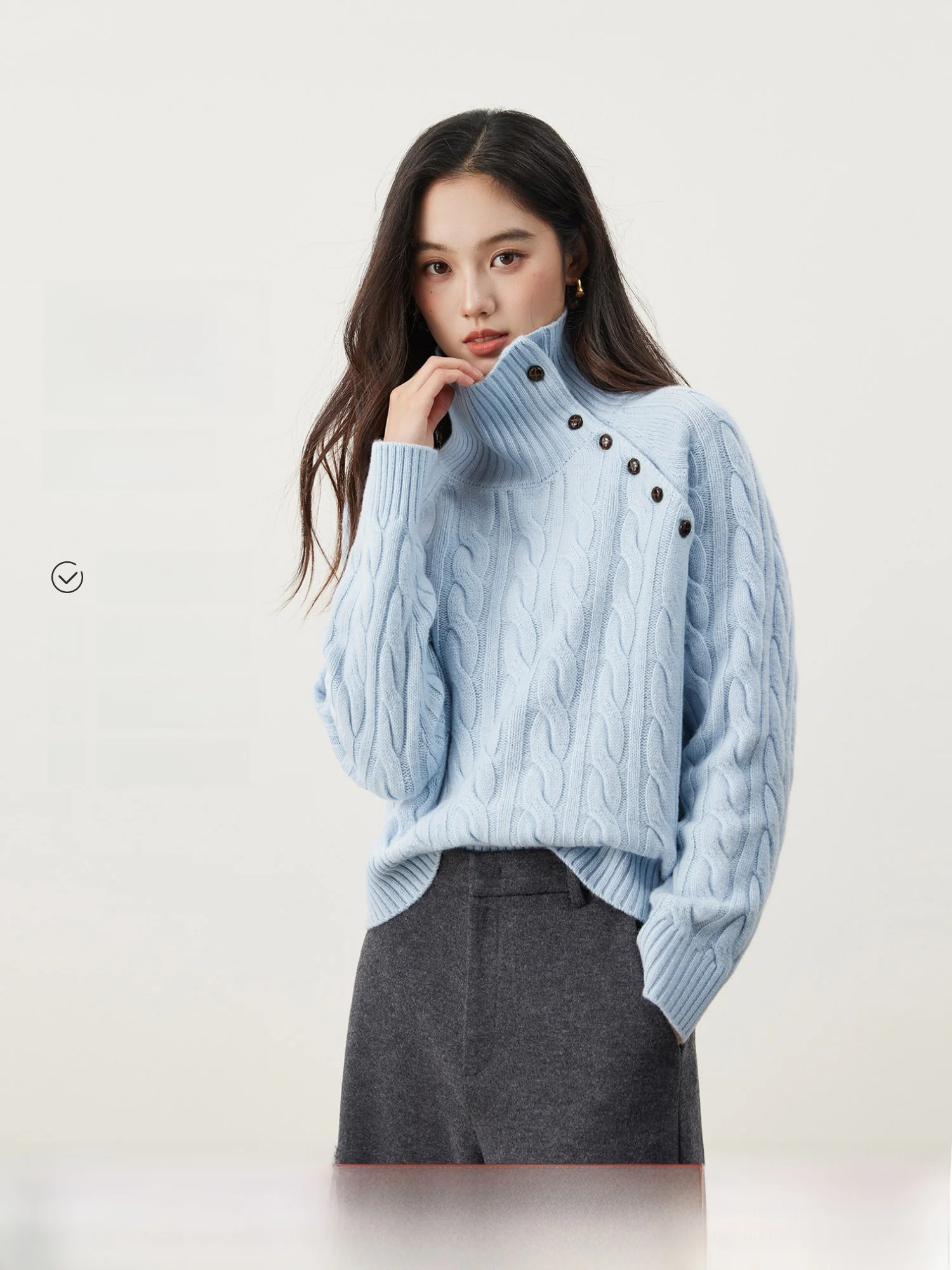 

MIJOR Quali Wool Camere Knitted Sweater Women's Versatile Asymmetrical Collar Two-Way Wear Texture Twist Flower Design Au...