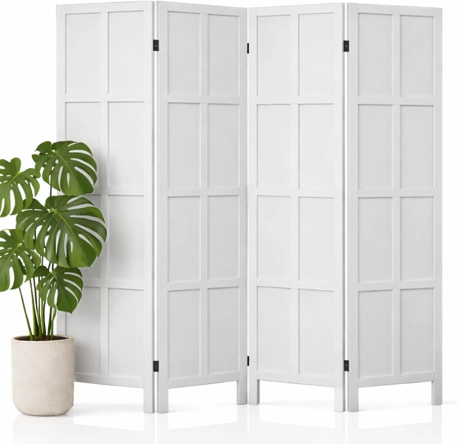 4 Panel Room Divider Folding Privacy Screen, 66.92″ Tall Solid Paulownia Wood Room Partition with 360° Hinges, Freestanding Wall