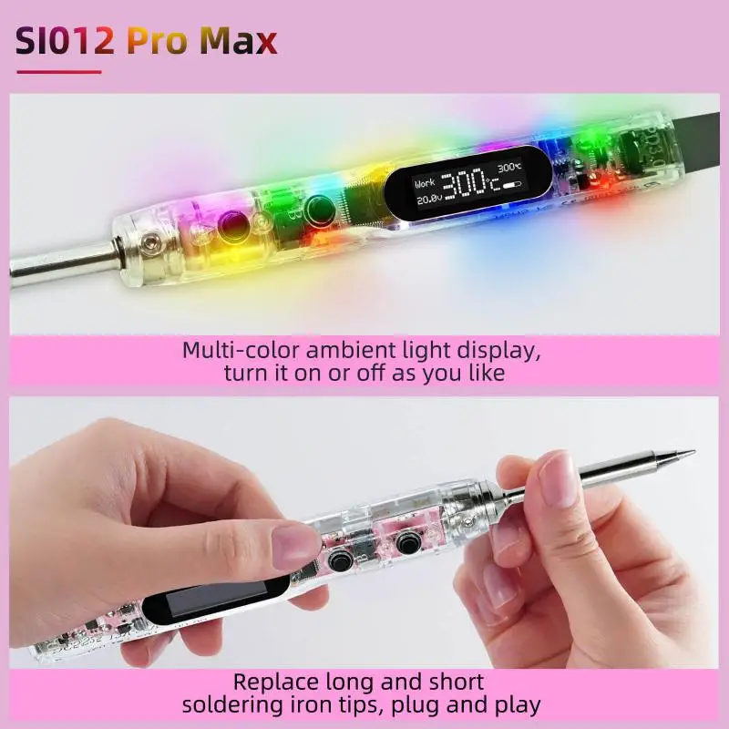 SEQURE SI012 Pro Max Portable Solder Iron with LED Light, English|Russian Menu Suitable for T12|TS|SI Tip Supports PD|QC|3S-6S
