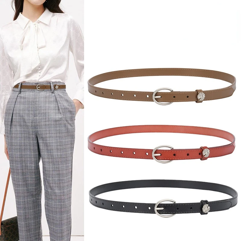 New Oval Button Cow Leather Belt Women's Leather Fashion Simple Commuter Versatile Style Decorative Jeans Belt Casual Fashion