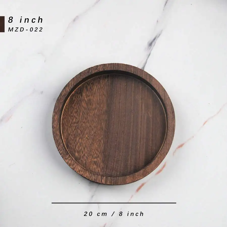 Round Tray Wood Serving Platter, Vintage 12/8 Inch Round Dessert Plate Multipurpose Candle Holder Tray Decorative Tray For Farmh