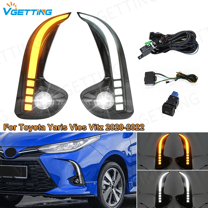 For Toyota Yaris Vios 2020 2021 2022 LED Daytime Running Light DRL Front Bumper Fog Lamp Turn Signal Yellow White Accessories