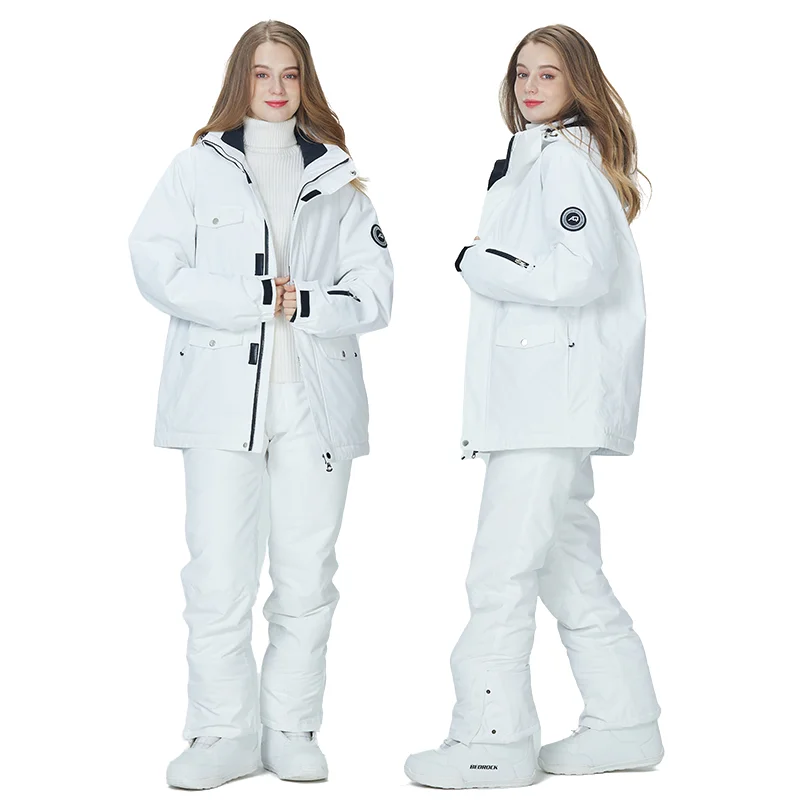 

New Pure White Overalls Ski Suit Winter Snowboarding Jacket Pants Sets Men Women Waterproof Windproof Ski Coat Fashion Costumes