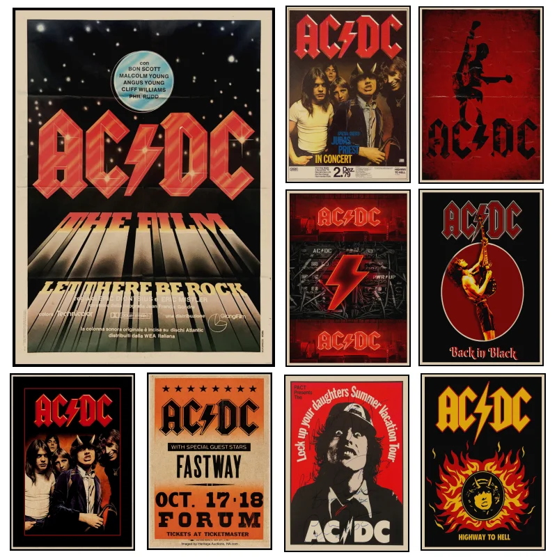 29 Designs AC∕DC Band Retro Poster Rock HomeDecal Art Painting Wall Sticker Kraft Paper Posters for Coffee House Bar