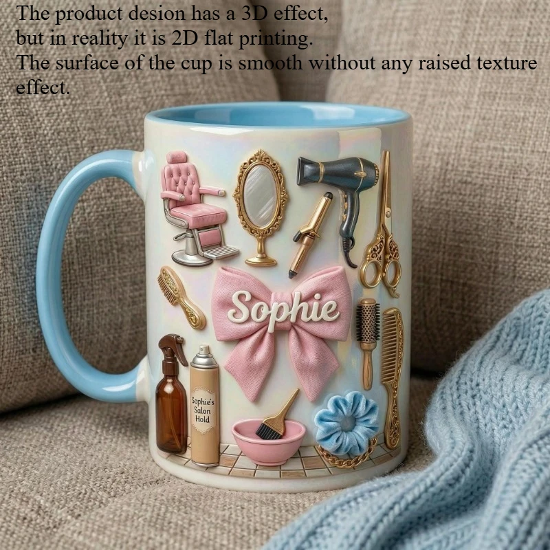 Customizable Name Hairdresser Theme Mug 2D Printed Coffee Cup for New Salon Owner Barber Stylist Graduation Gift Beauty Professi