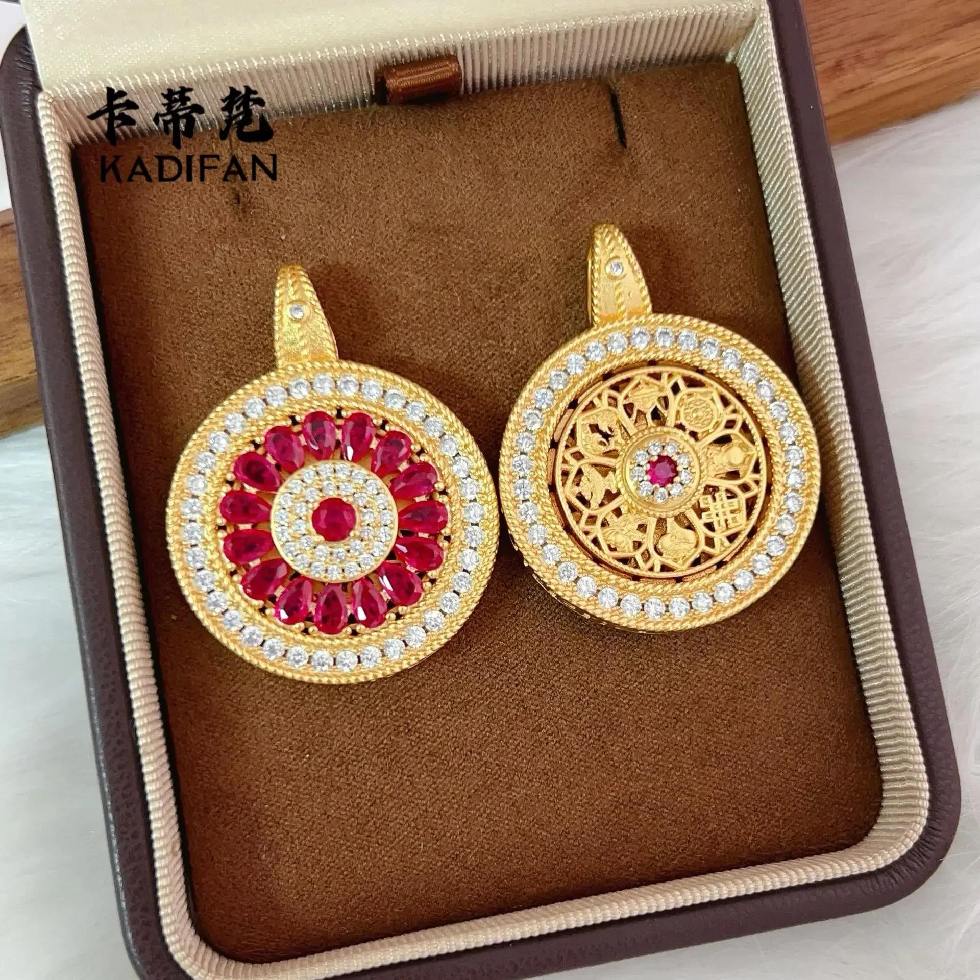 Gold shop 24K real gold rose window pendant rotatable eight treasure compass necklace women's jewelry gift