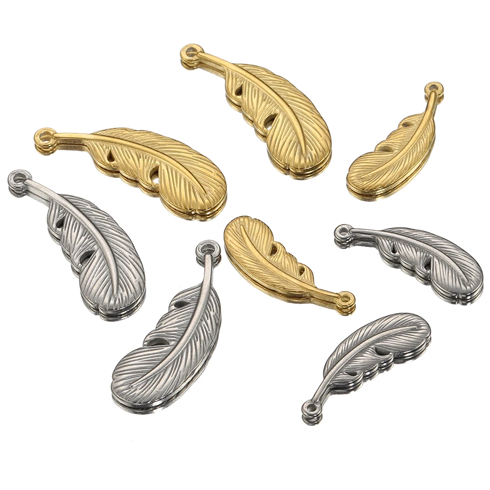 5 Pieces Stainless Steel Vintage Embossed Feather Pendant for DIY Earrings Necklace Mobile Phone Pendant Making