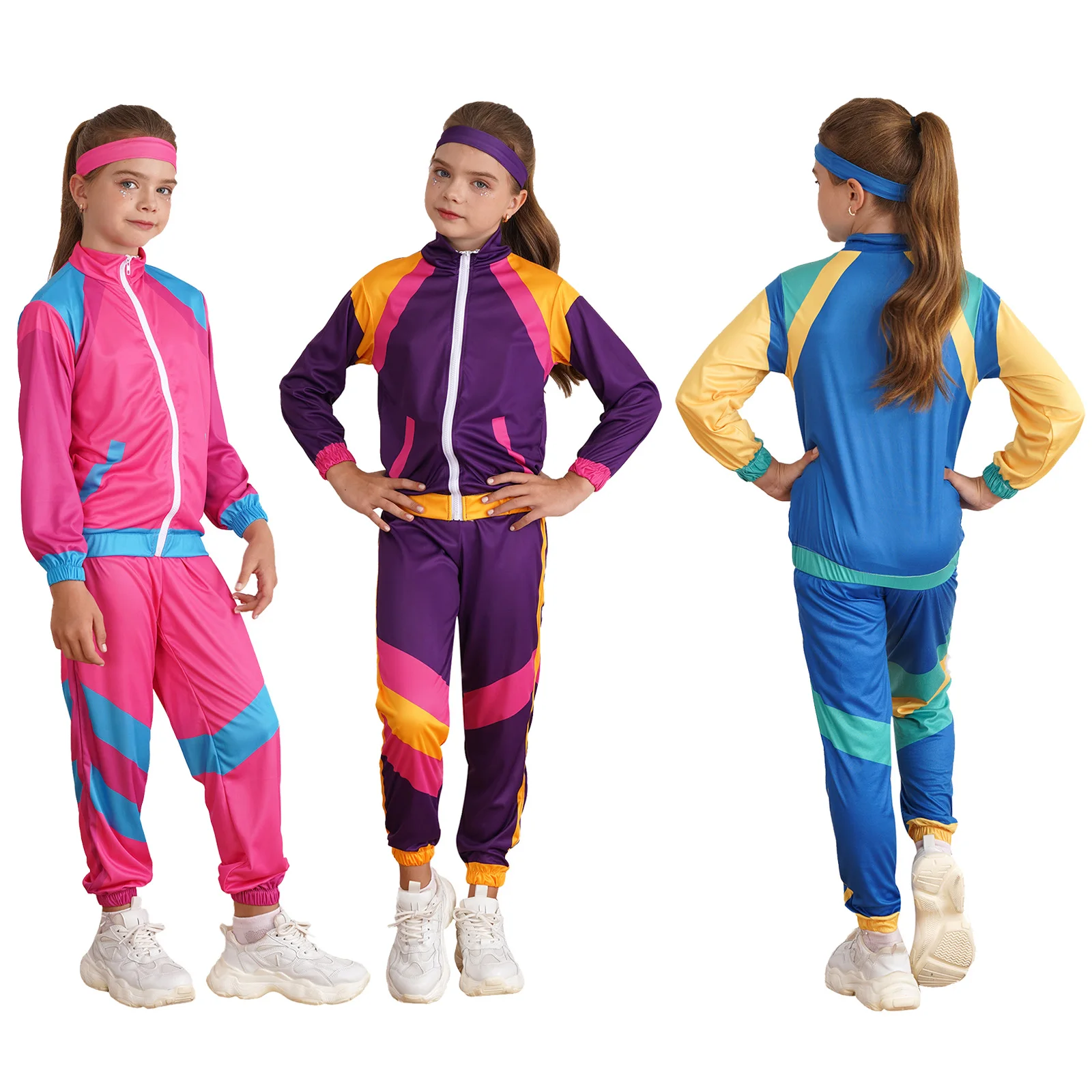 Dziecięcy kostium unisex Hip Hop Kostium do tańca dres sportowy 80s Retro Disco Kostium Top Spodnie Opaska na głowę Zestaw na scenę Karnawał Impreza