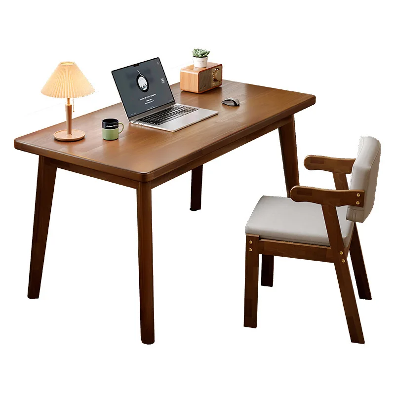 Simple Study Desk with Solid Wood Legs, Household Computer Writing Table and Chair Set for Student Bedroom Office