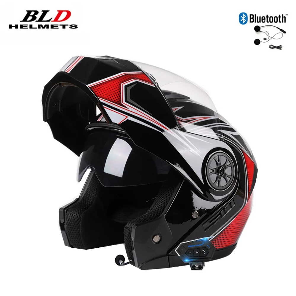 High Quality BLD Bluetooth Full Face Helmet Four Seasons Motocross Racing Modular Flip Up Casco Moto Men Women Dot Ece Approved