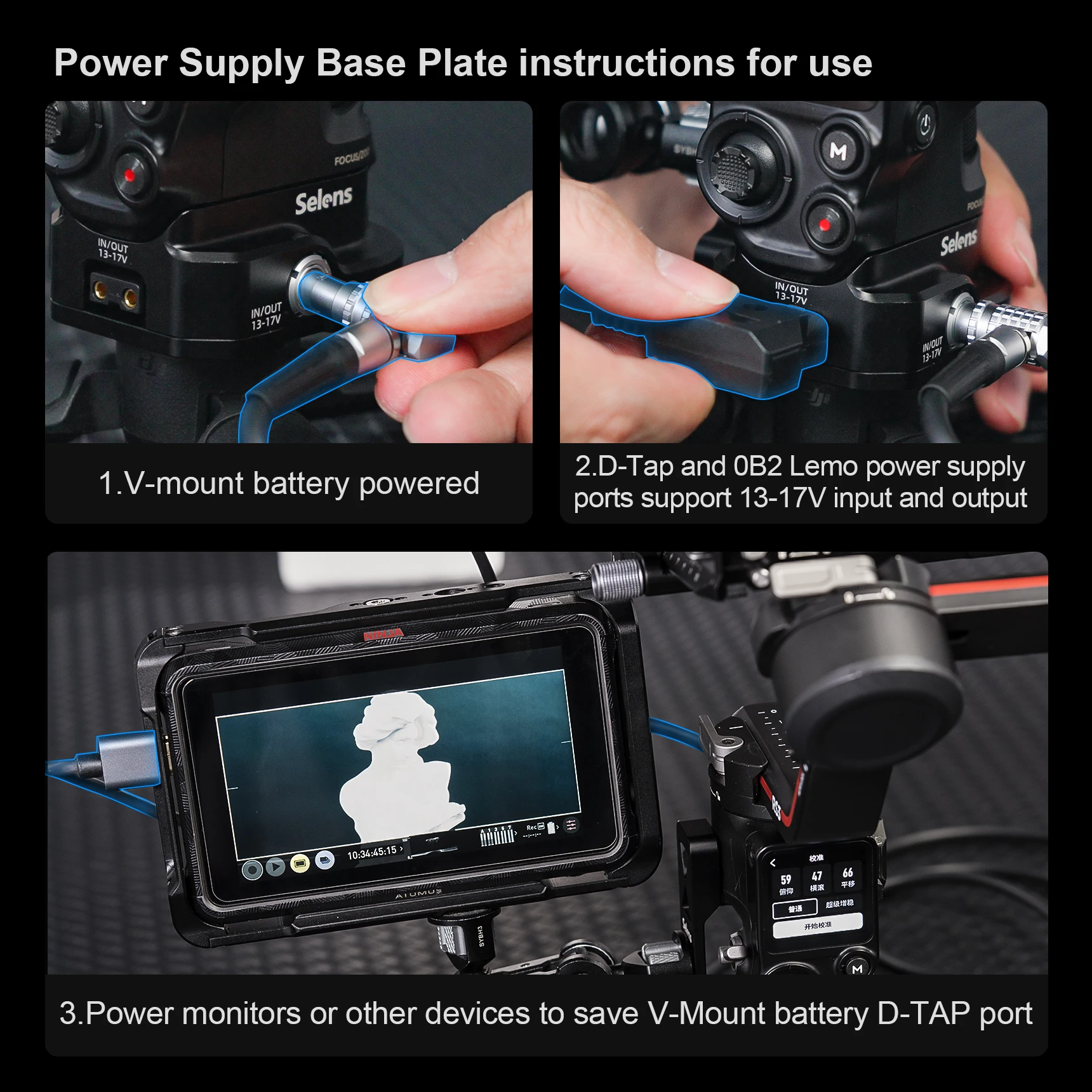 Selens Stabilizer Power Base 1/4“ & 3/8” & Locating Threaded Holes For DJI Ronin RS3/RS3 PRO/RS Additional Accessories Available