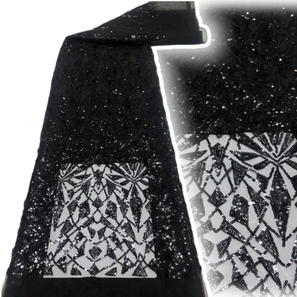 

Красивая модная африканская нигерийская кружевная ткань с бисером, 2025, розовая французская кружевная ткань с блестками для шитья свадеб и платьев AH1605