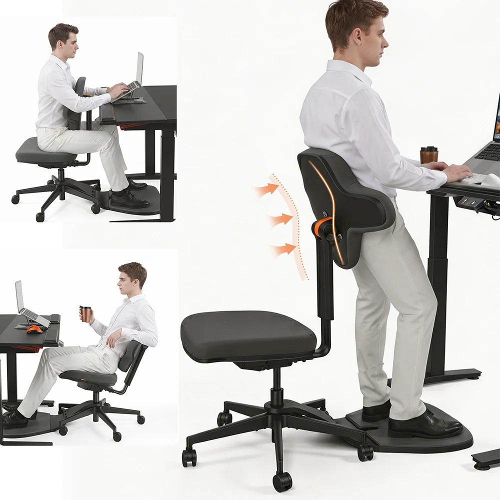 NEWTRAL  MT-L Patented Sit-Stand Ergonomic Chair, 167° Flip Adjustable Backrest, Multi-Adjustable Seat & Recline, Foldable Memory Foam Standing Platform, High-Density Cushion, Supports Up to 350 lbs