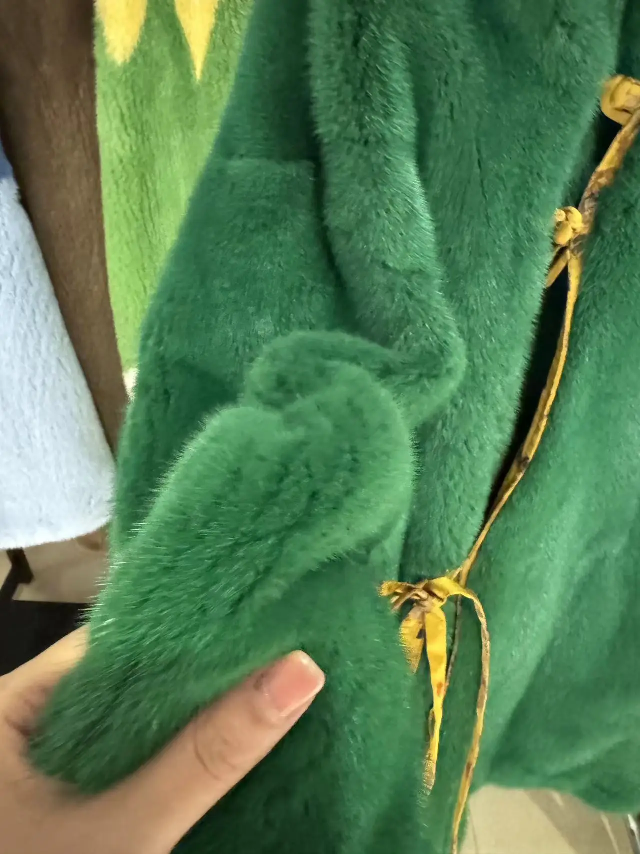 2024 NEW fashion real natural mink fur coat women middle length green color fur coat