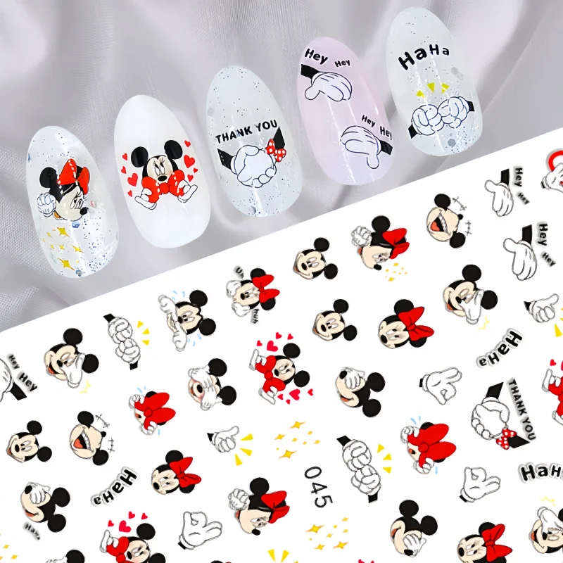 Disney-pegatinas para uñas de Mickey Mouse, blanco y negro, dibujos animados bonitos de Lilo y Stitch, Pato Donald, prensa para uñas