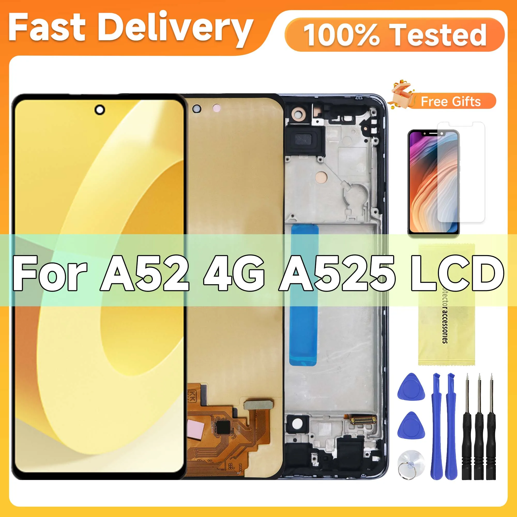 

A52 4G AMOLED дисплей для Samsung A525F A525F/DS A525M A525M/DS ЖК-дисплей с цифровым преобразователем сенсорного экрана в сборе, замена