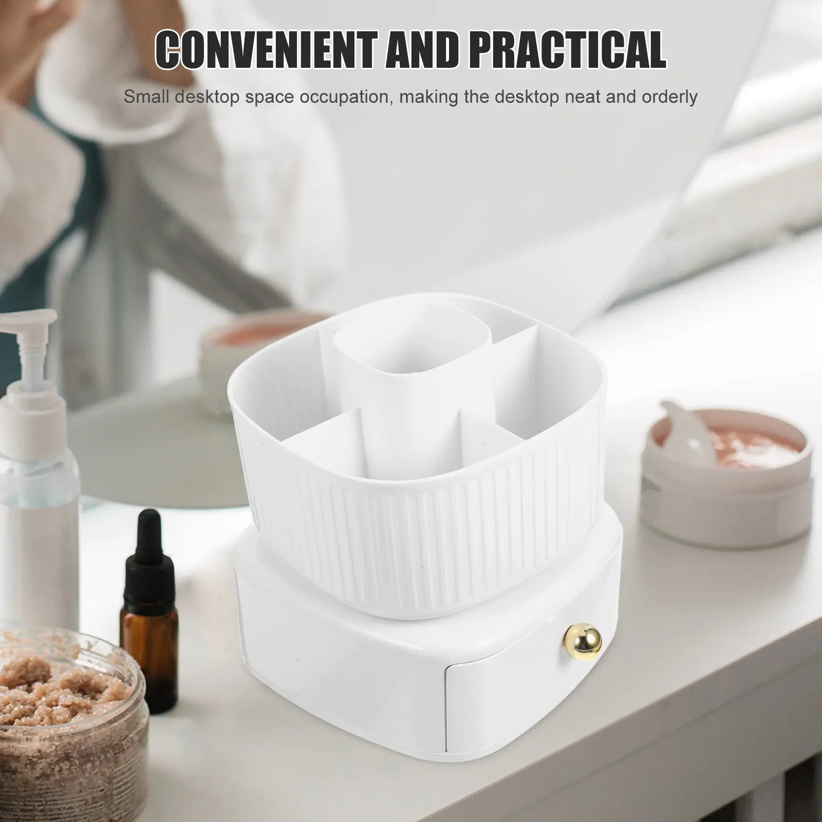 

Rotating Desk Organizer 360 Degree Pen Holder Drawer Multifunctional Makeup Brush Holder Large Capacity Storage Box for Office