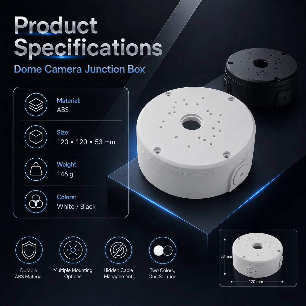 Dome Camera Ceiling Mount Base Round ABS Junction Box Cable Hide Bracket for CCTV Security Camera Installation view 6