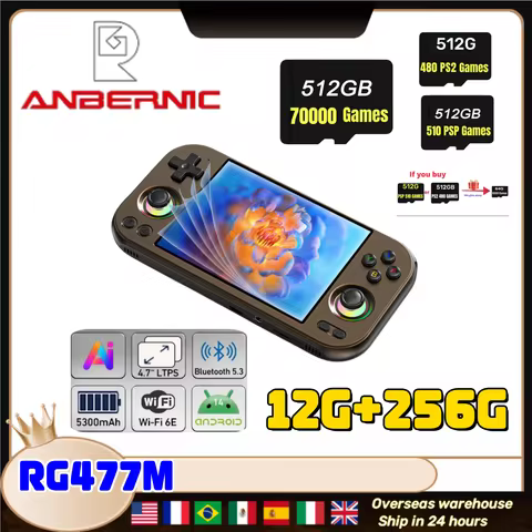 ANBERNIC RG477M Retro Handheld Game Video Player Console 4.7-inch LTPS OCA Android 14 Bluetooth WIFI 12G+256G PSP PS2 RG 477M