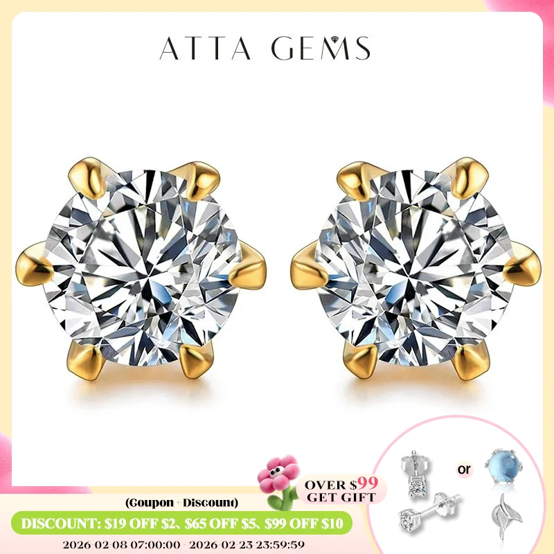 

18K Gold Plated 0.5-1 Carat D Color Moissanite Gemstone Stud Earrings for Women Solid 925 Sterling Silver Solitaire Fine Jewelry