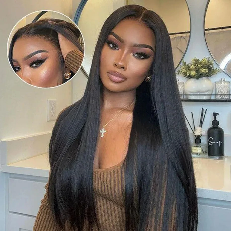 Glueless 5X5 4X6 Pre Cut Lace Closure Straight Wig 30 32 Inch Smooth Human Hair Wig For Women Pre Plucked Wig 100% human hair