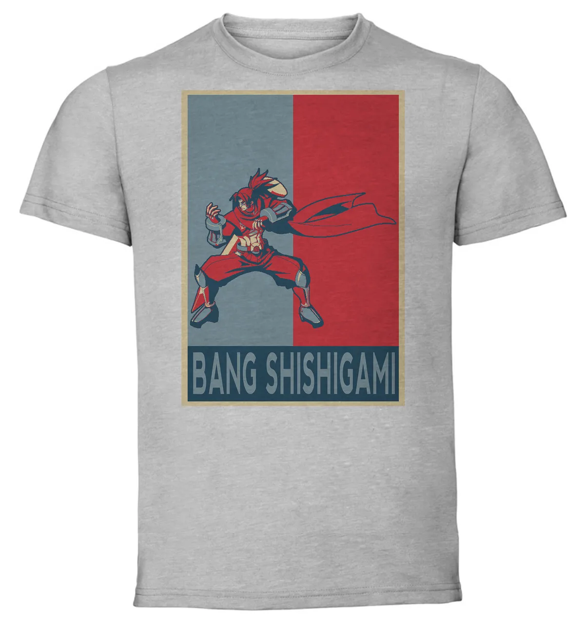 T-Shirt Unisex Grey Propaganda Pixel Art BlazBlue Bang Shishigami