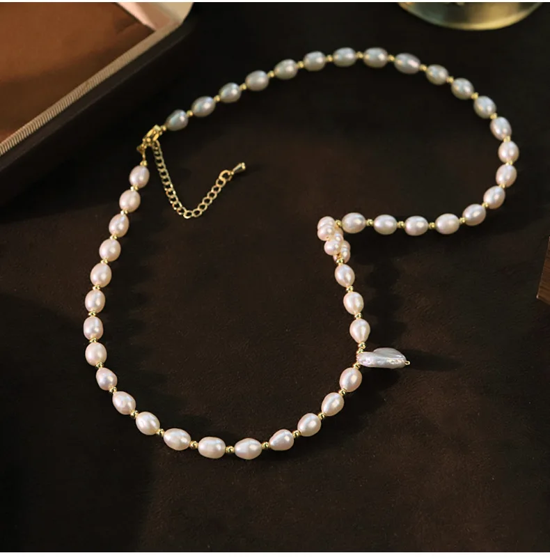 

Vintage Handmade Freshwater Pearl Beaded Necklace Heart Pendant Choker Women's Jewelry Charm Fashion Flower Collar Neck Chain