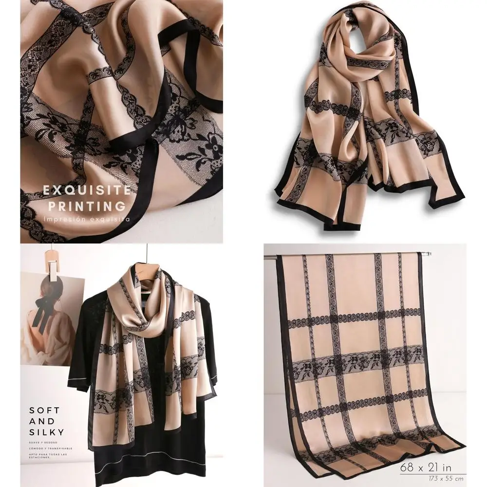 Długi szal damski ze 100% jedwabiu morwowego - duży, prostokątny szal chroniący przed słońcem z opakowaniem prezentowym