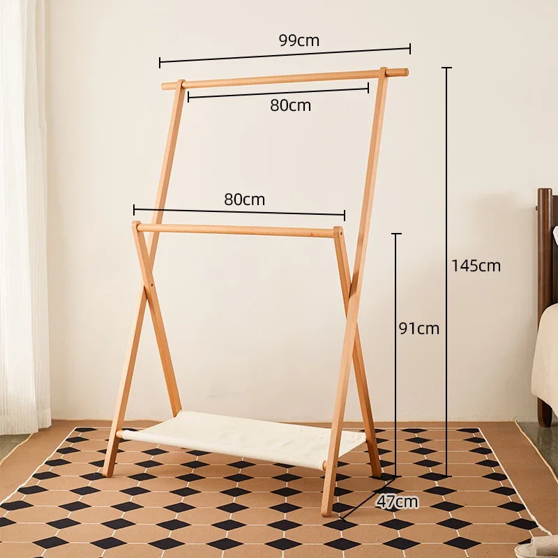 Bedside coat rack floor-to-ceiling folding small solid wood bedroom sleeping at night temporary clothes storage hanger