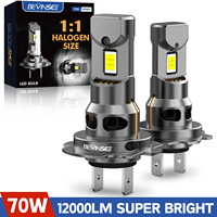 BEVINSEE H7 LED CANBUS Headlight Bulbs H11 H1 H3 880 881 HB3 9005 HB4 9006 LED Fog Light 70W 12000LM Wireless Turbofan 6000K 12V
