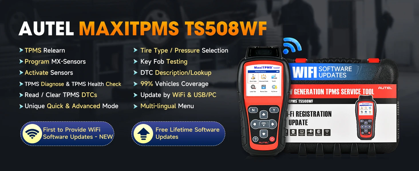Autel MaxiTPMS TS508WF TPMS Relearn-Tool, Programmiergerät für MX-Sensoren 315/433MHz, Sensor-Neulernung/Aktivierung, Fehlercode-Auslesen/-Löschen, PK TS408S – Detail 1