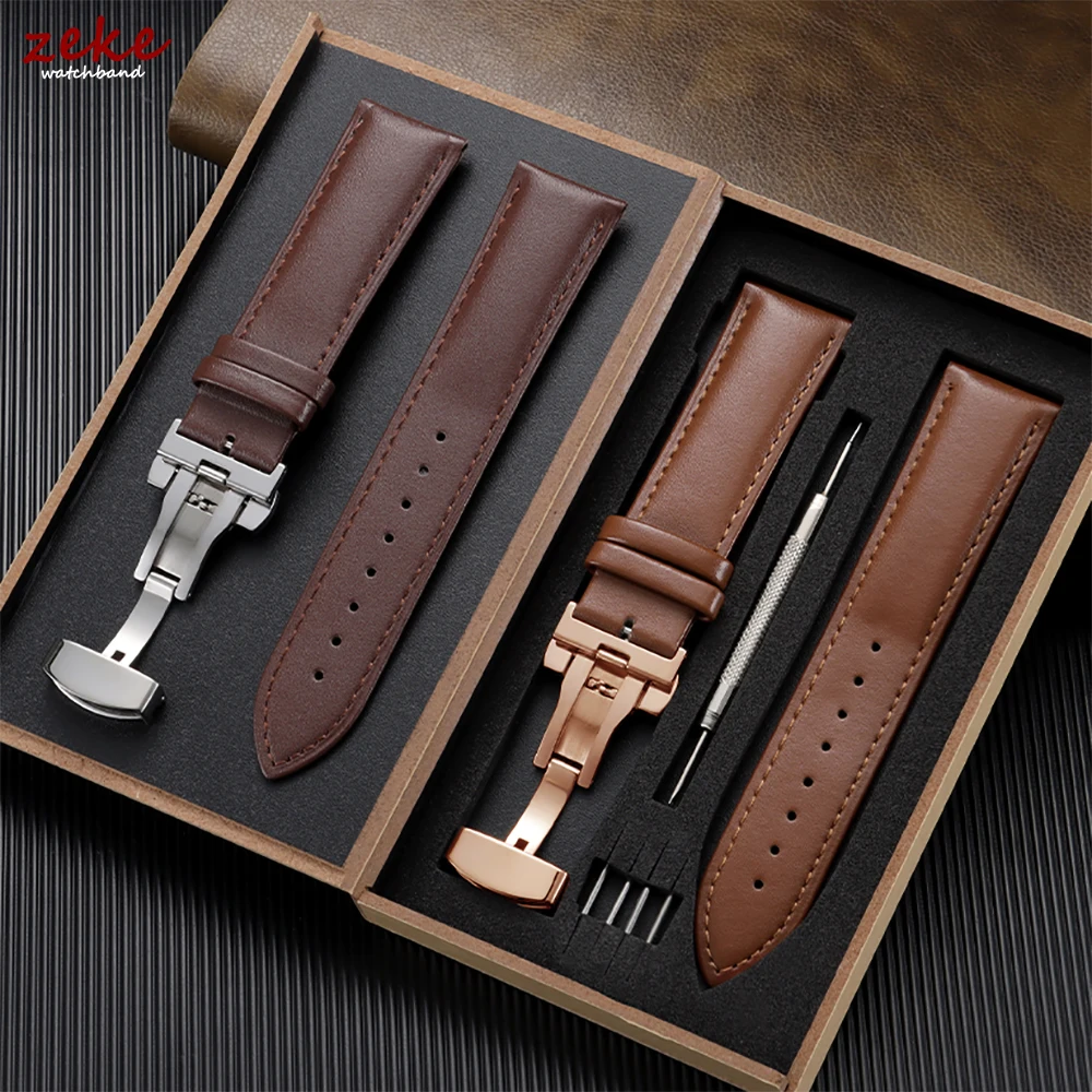 

Genuine Leather Watchband 12/13/14/15/16/17/18/19/20/21/22/23/24mm Straps Men's and Women's Business Wristwatch Band with Box
