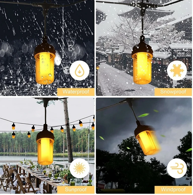 Guirnalda de luces de bombilla de llama para exteriores, 10 LED, 23 pies, cadena de luz cálida para patio, jardín, fiesta, decoración de patio, impermeable