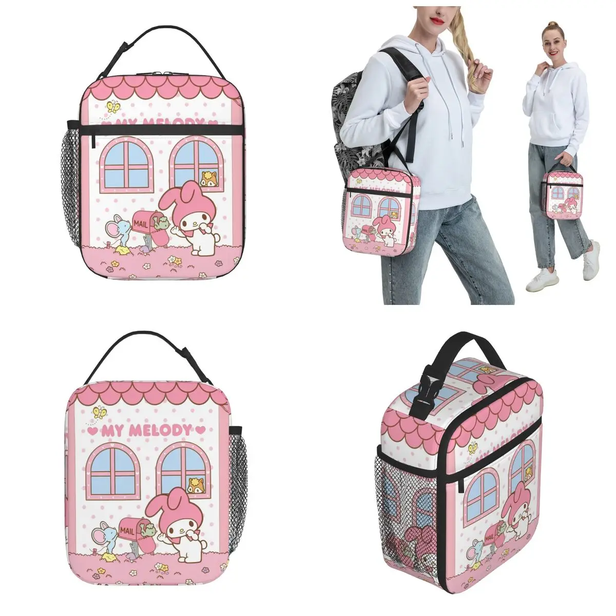 Sanrio Kawaii My Melody Insulated Lunch Bags Cooler Meal Container Anime Large Tote Lunch Box Food Bag College Outdoor