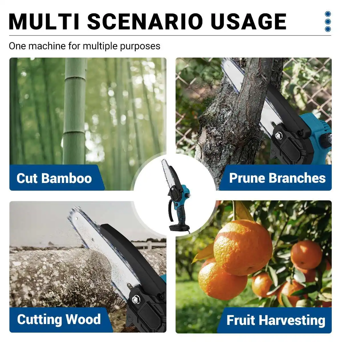 6 Inch Electric Chainsaw with Oil Pot Cordless Rechargeable Woodworking Garden Pruning Saw Tool for Makita 18V Battery