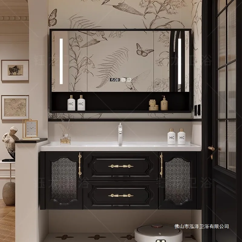 French retro bathroom cabinet combination ceramic integrated basin washbasin toilet washbasin rock slab hot curved washbasin