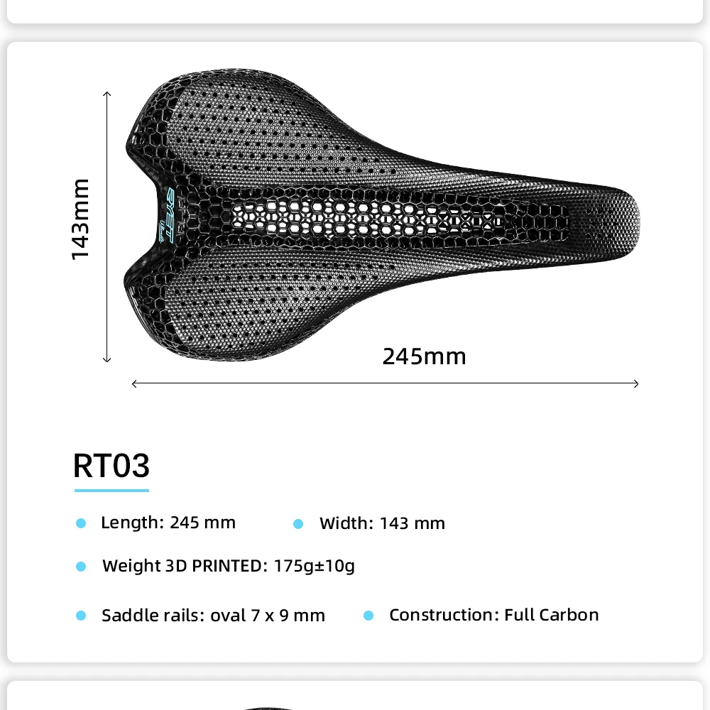 2026RYET Ultra Vollcarbon 3D-Gedruckter Fahrradsattel 145mm 205g 7*9 Hochmodul-Carbonfaser-Basis MTB Mountainbike-Sitz Teile – Detail 4